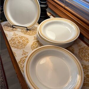 Corelle vintage almond citrus butterfly gold and yellow stripe 16 piece set